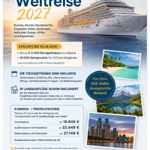Weltreise 2027 mit der Costa Deliziosa