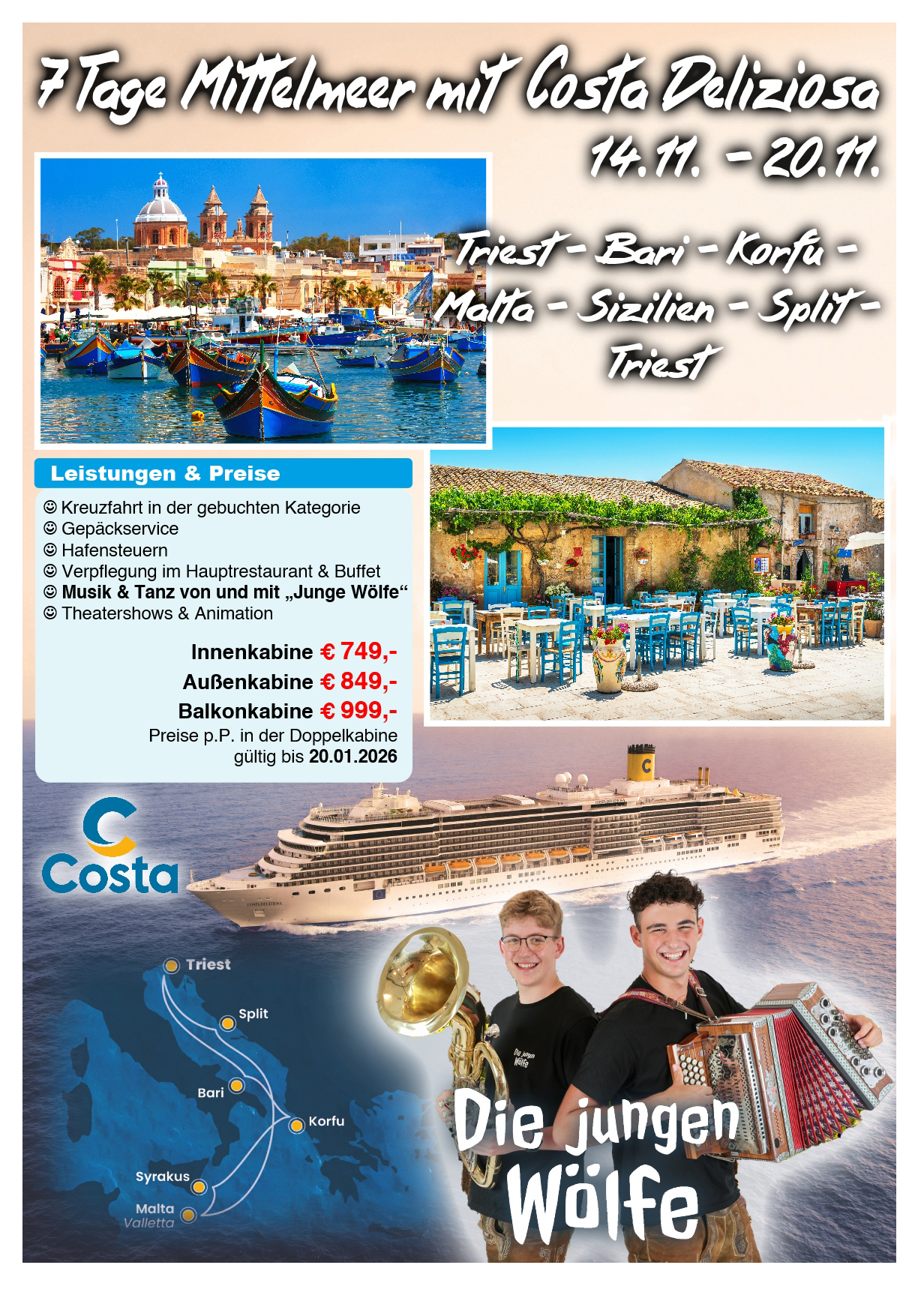 Mit Costa Deliziosa nach Korfu, Sizilien & Malta