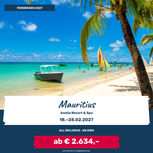 Mauritius im Anelia Resort & Spa vom 18. bis 28. Februar 2027, All Inclusive ab Wien.